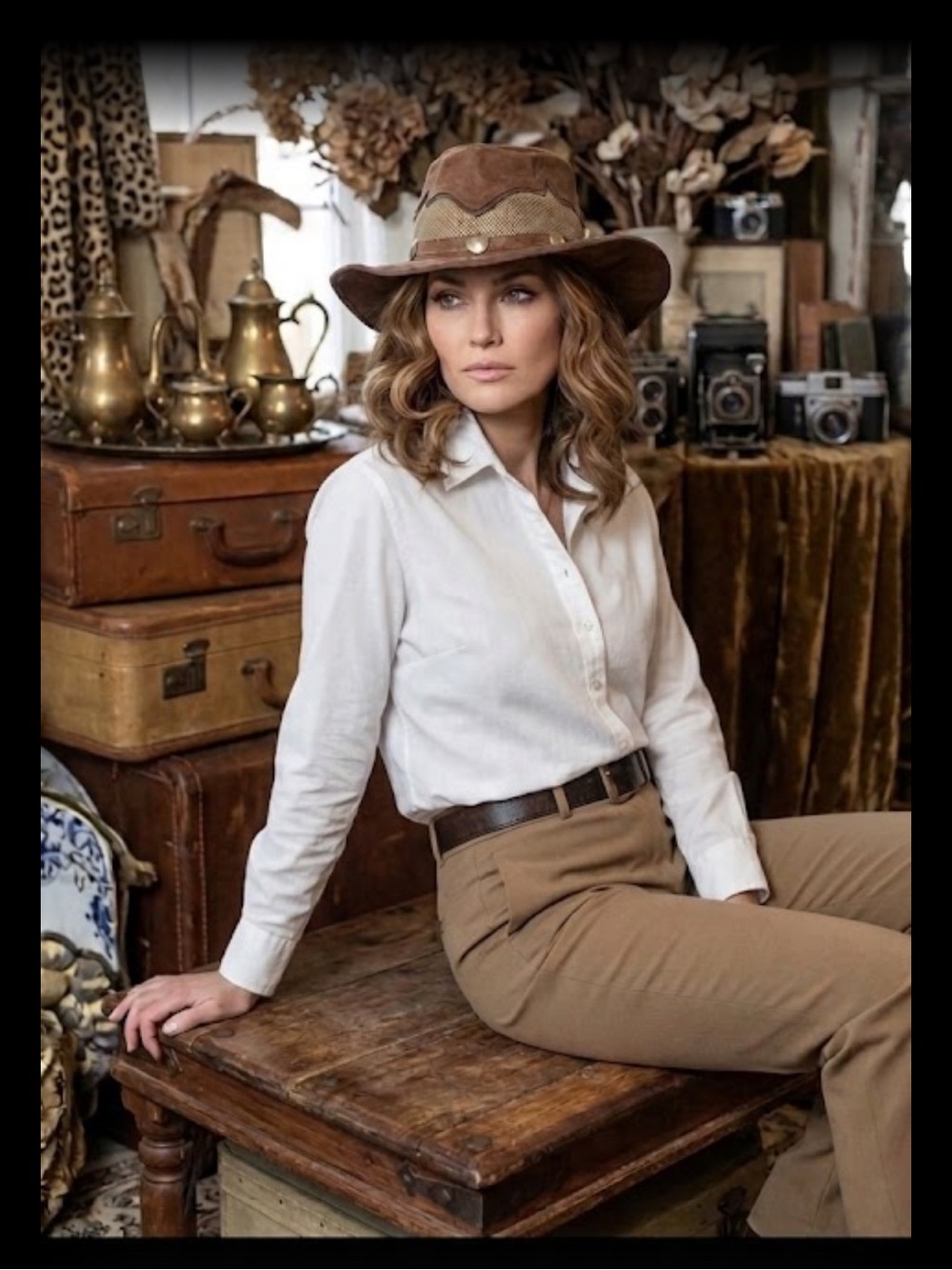 Brown suede leather Hat Sierra Indian head medallion coins
